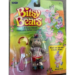 Tyco Vintage 90s Bitsy Bears Roller Bear Wind Up Toy Flocked Figure NWT